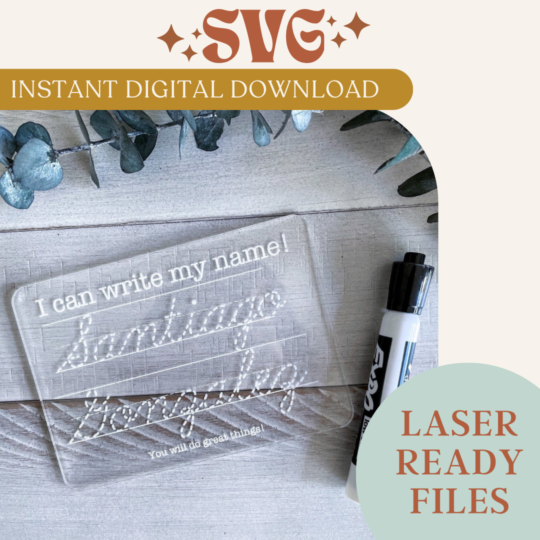 SVG Digital Download I Can Write My Name Tracing Plate Cursive AND Print